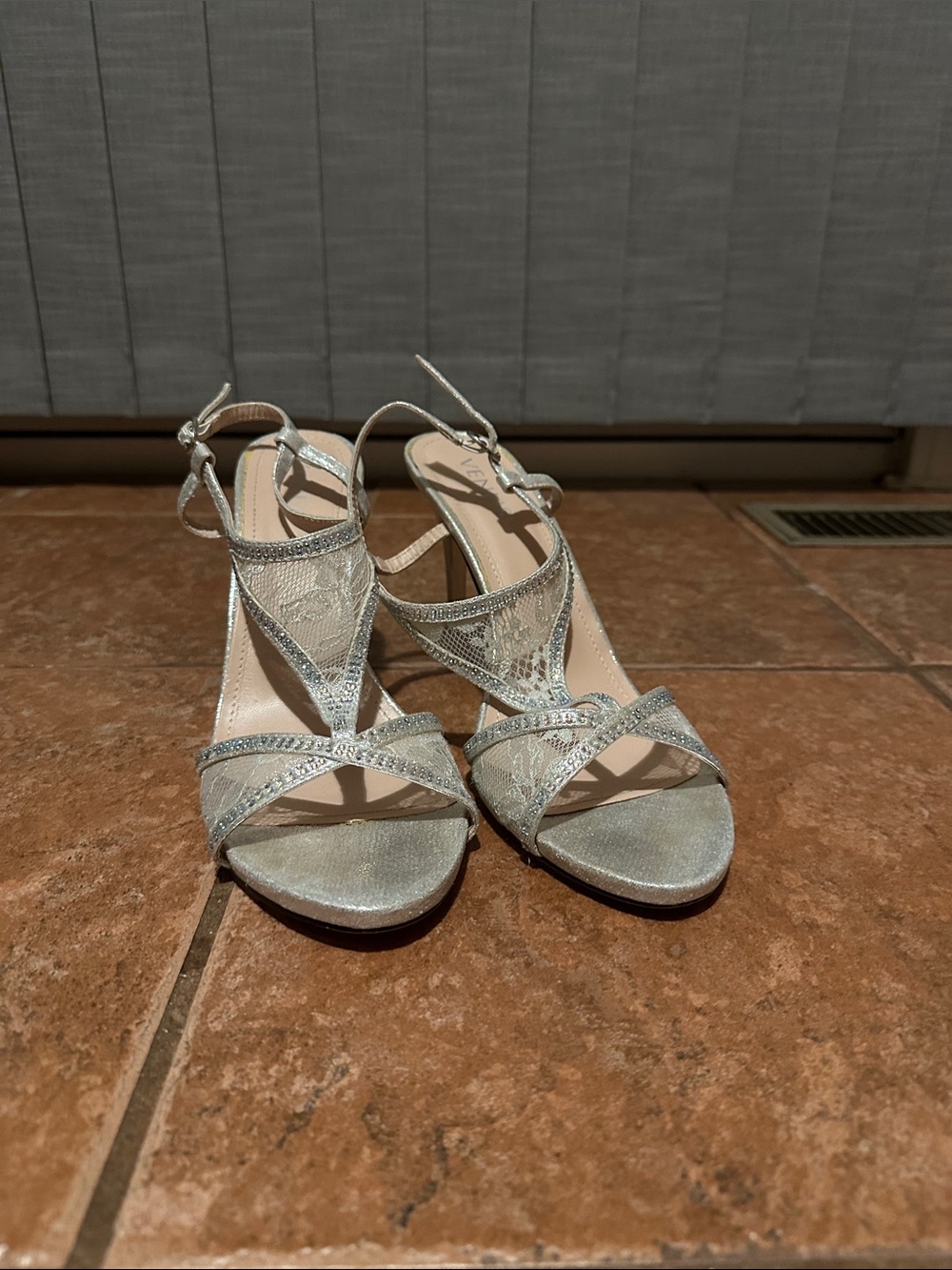 VENUS Silver Lace Strappy Heeled Sandals